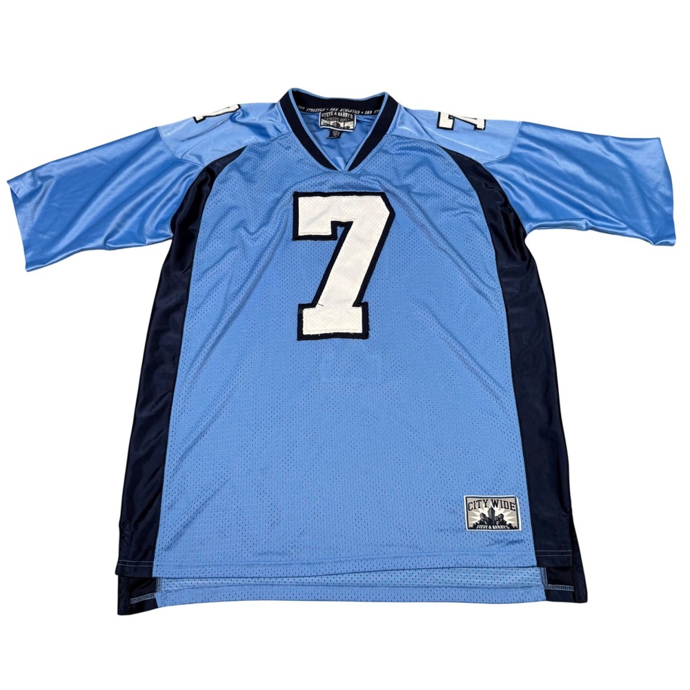 Vintage Y2K Athletic Steve & Barrys City Wide Football Jersey Light Blue 7 XL